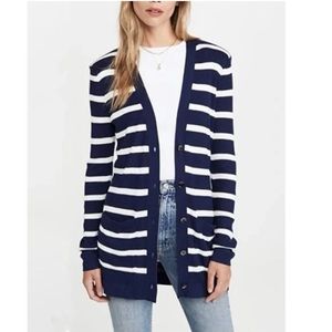 L'Agence Corin Navy and White Striped Cardigan
